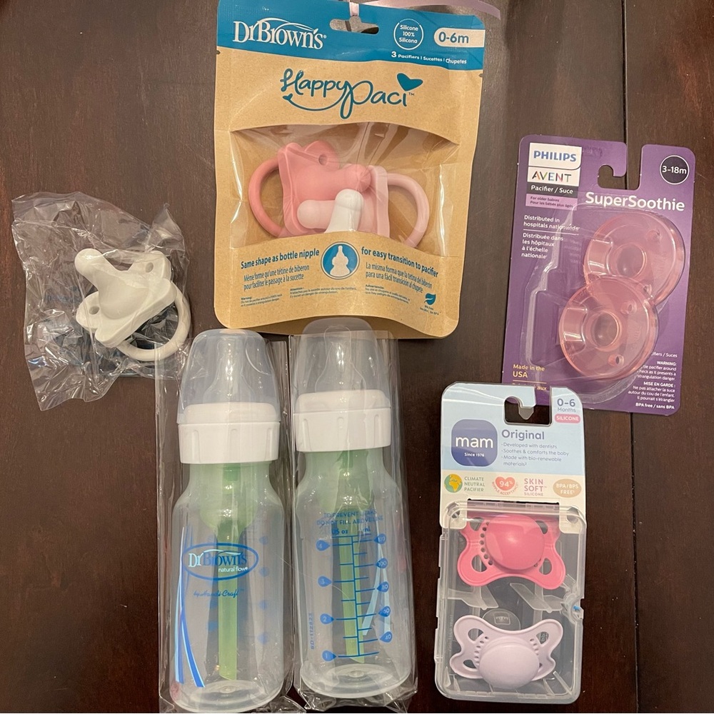 Dr. Brown’s Anti-Colic 4oz Baby Bottles + Multi Brand Pacifier Set